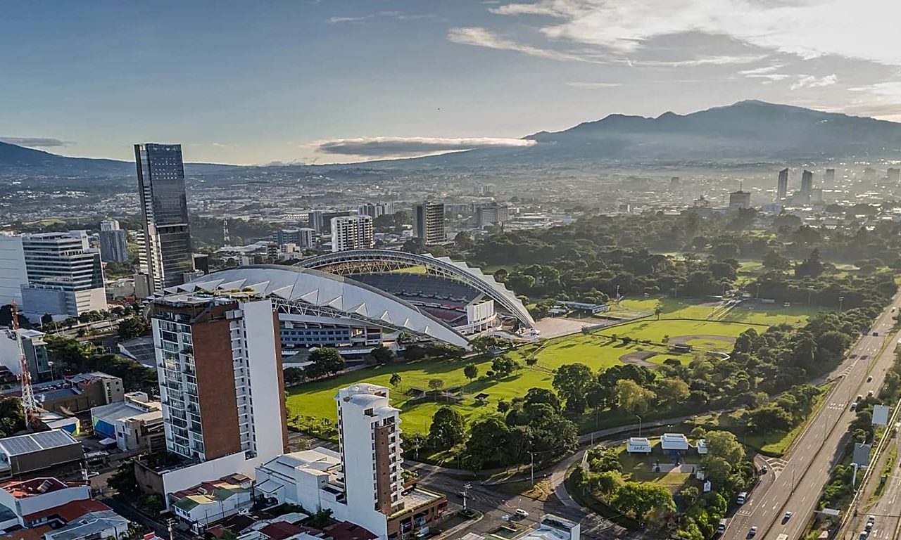 Aerial view of San José, Costa Rica with the National Stadium